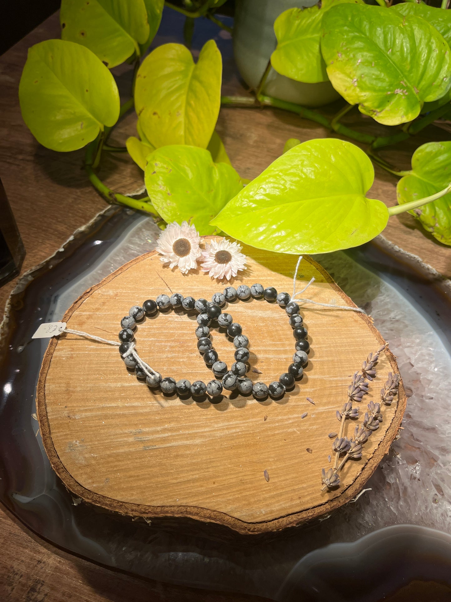 Sneeuwvlok obsidiaan armband (8mm)