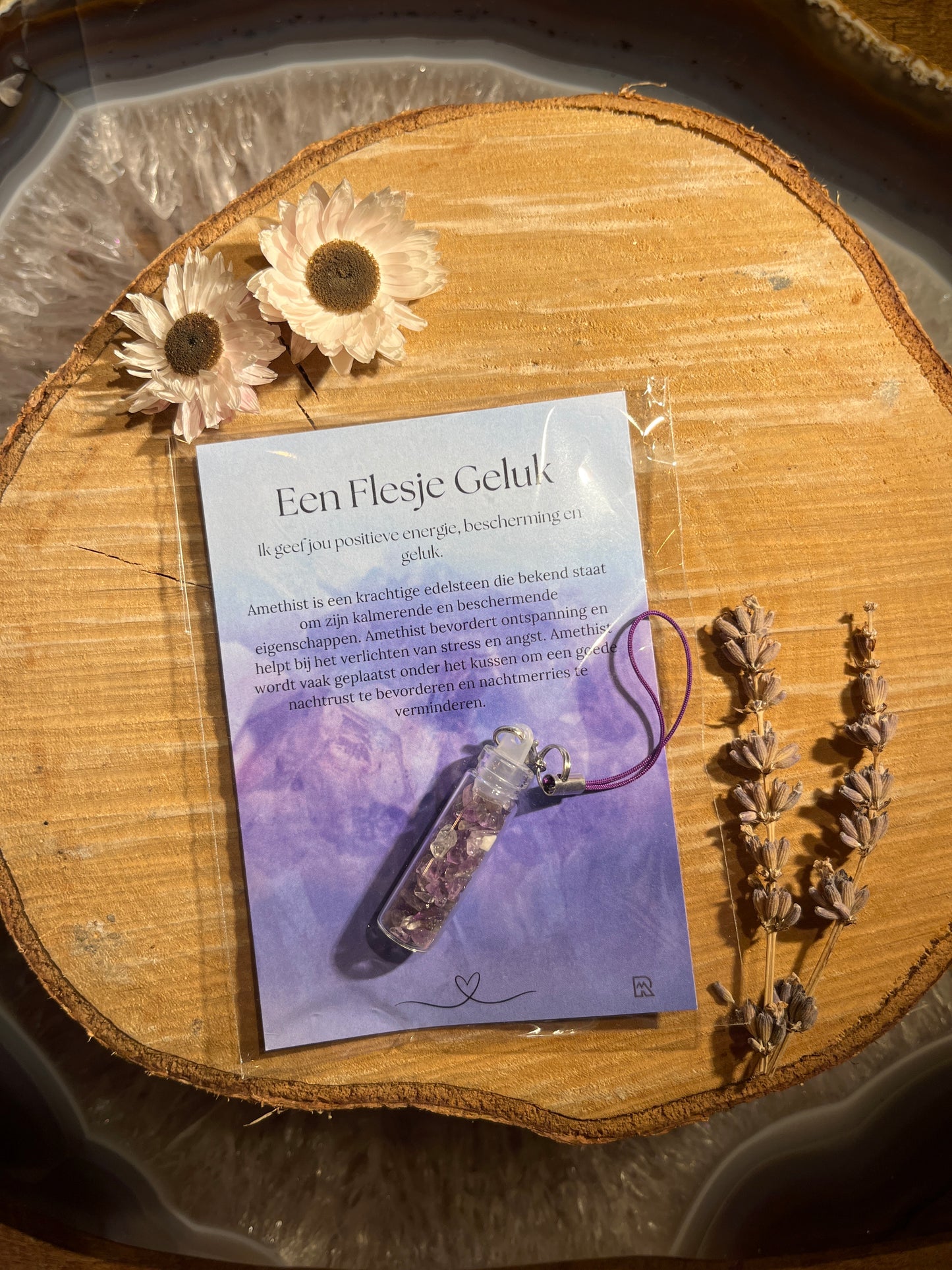 Amethist geluksflesje in zakje