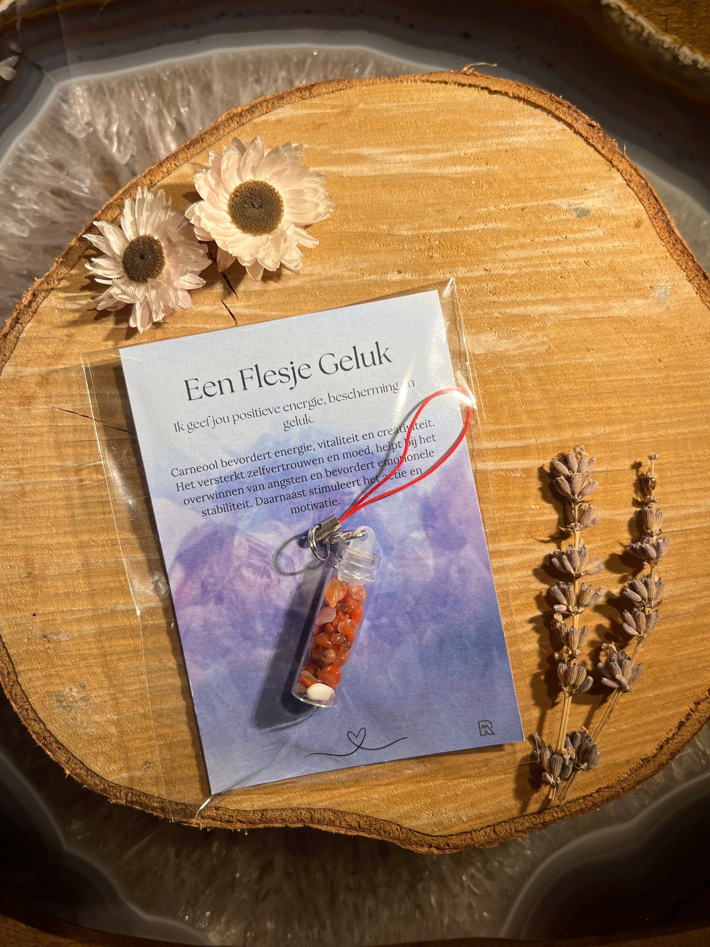Carneool geluksflesje in zakje