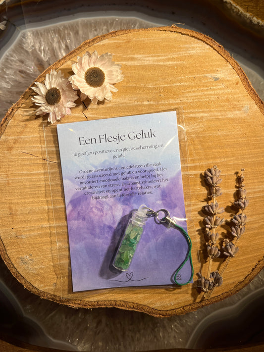 Groene aventurijn geluksflesje in zakje