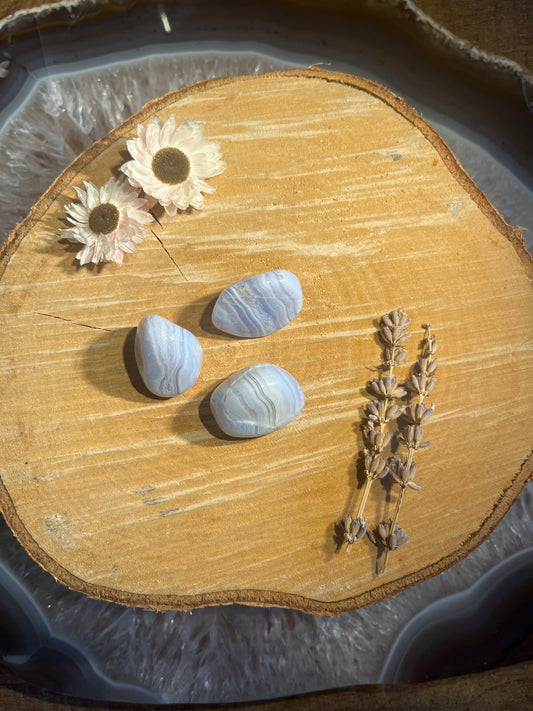 Blue lace agaat (chalcedoon) trommelsteen