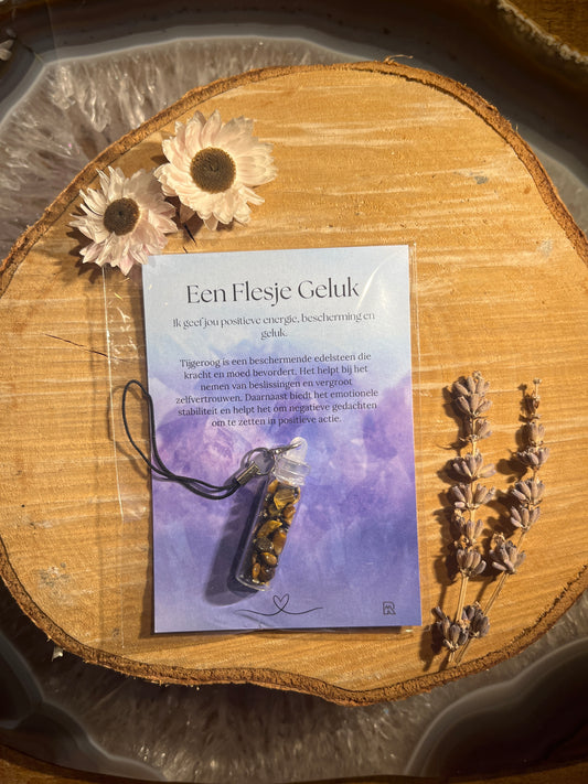 Tijgeroog geluksflesje in zakje